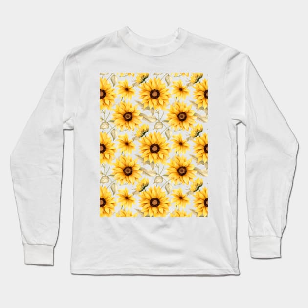 Sunflowers watercolor pattern #2 Long Sleeve T-Shirt by RunAki